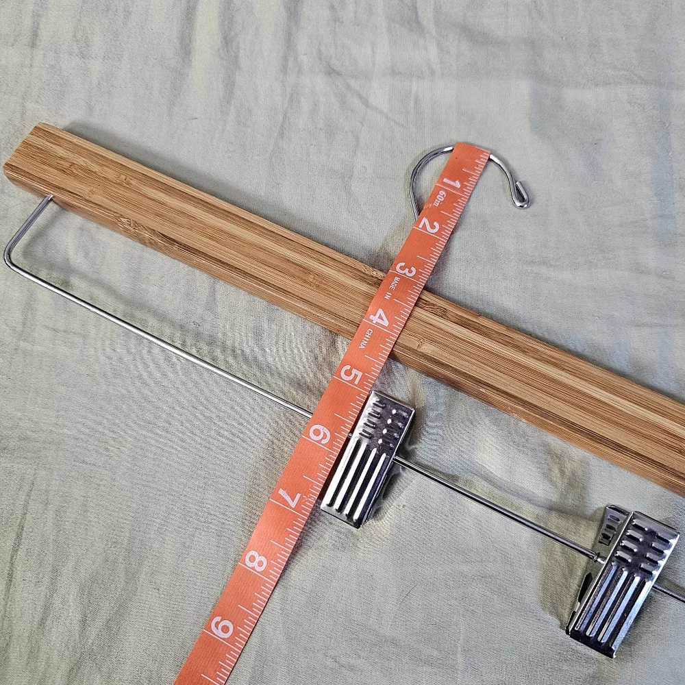 5 Piece Bamboo Hardwood Adjustable Chrome Sleek Clip Pant Hangers Swivel Hook